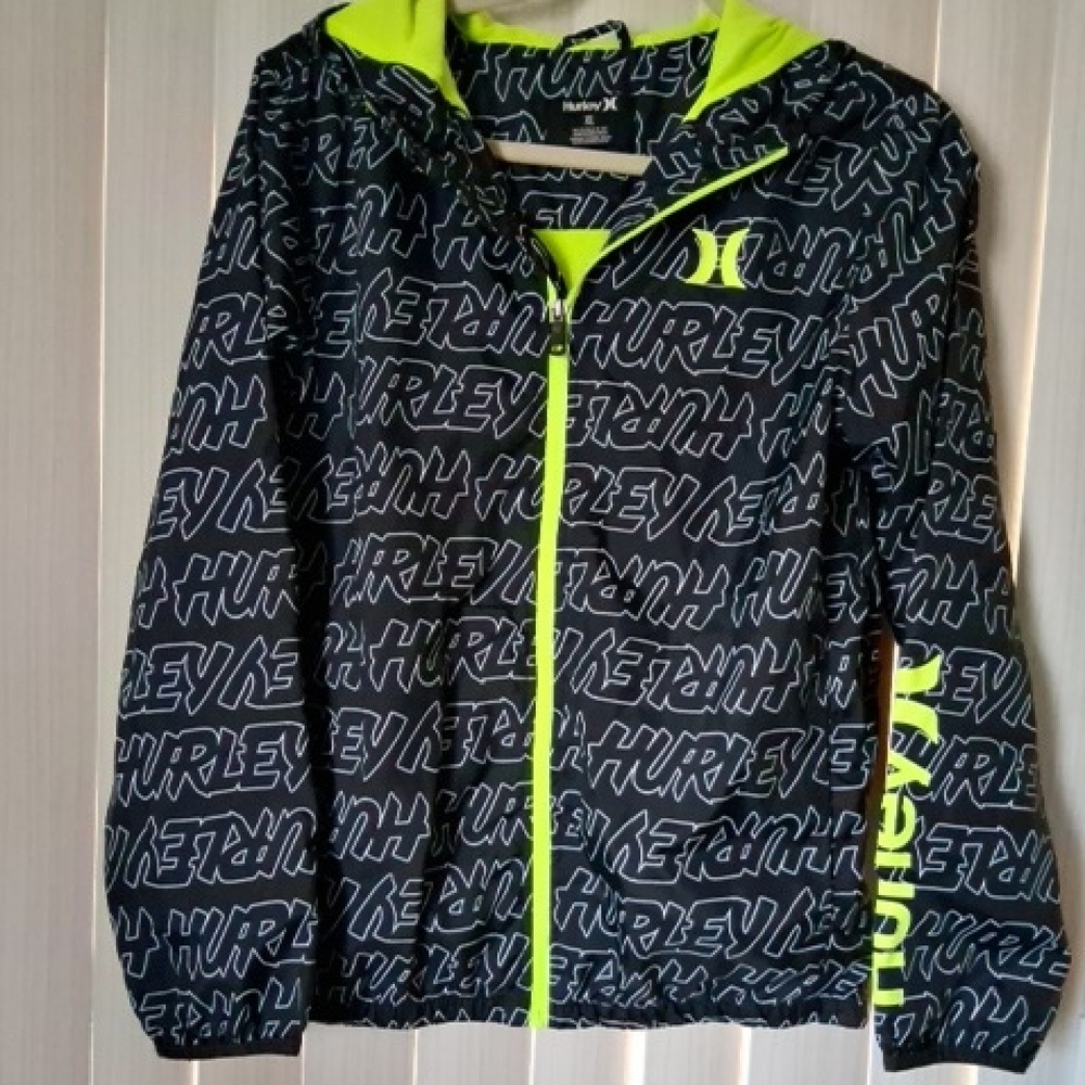 Youth XL Hurley Black and Neon Green Jacket